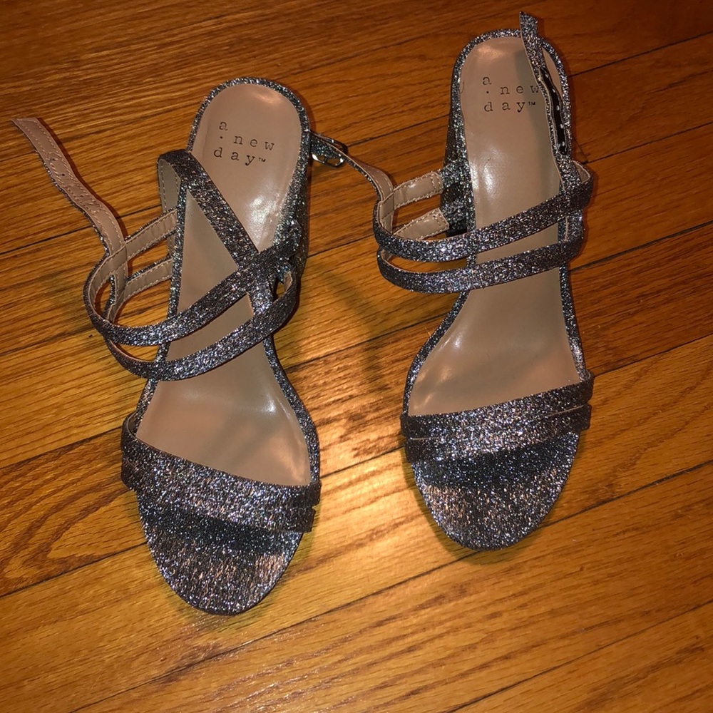 Size 7 silver sparkly platform heels